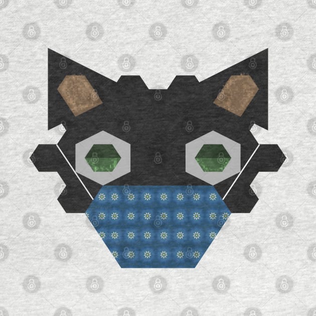 Black Cat Wearing Flowers Pattern with a blue background Mask by wagnerps